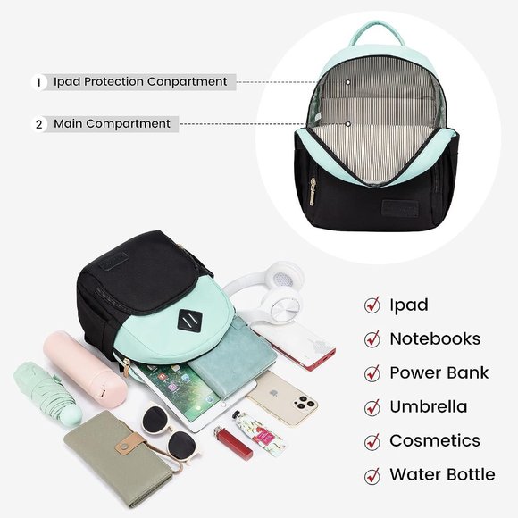 Women Black Cyan Blue Polyester Light Weight Small Waterproof Mini Backpack